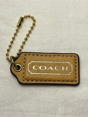 Coach Tan Leather Hang Fob with Gold Chain